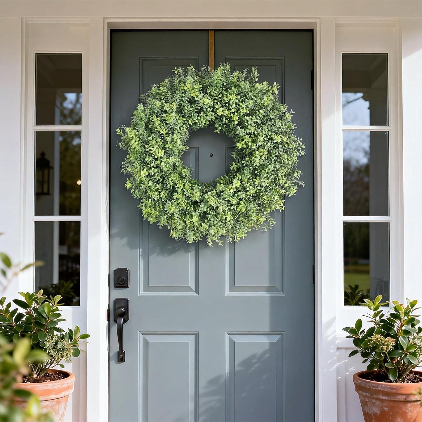 Regine Switzerland 26" Artificial Boxwood Wreath - Fresh Greenery for Front Door & Outdoor Decor