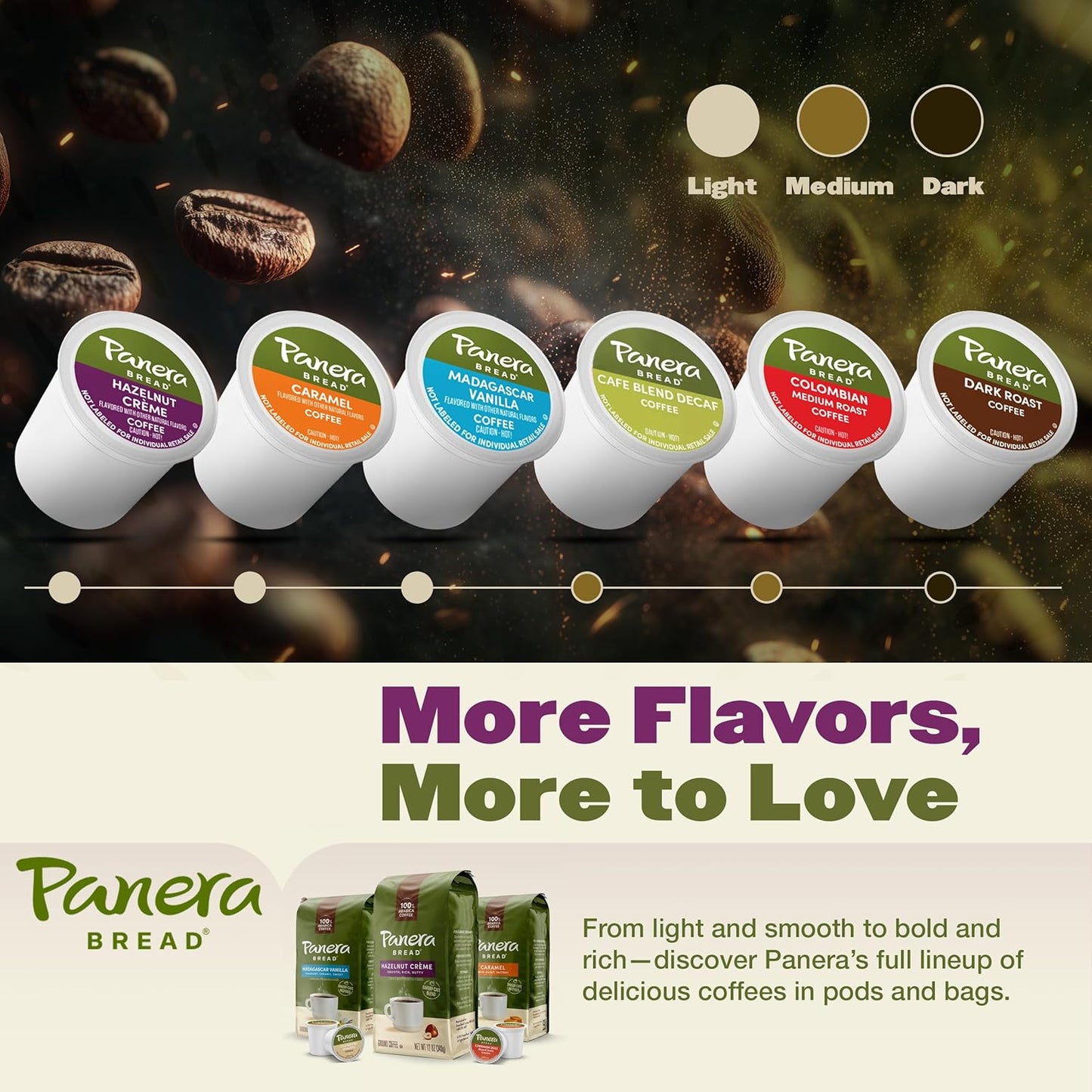 Panera Bread Hazelnut Crème Light Roast Coffee - Smooth Buttery Flavor, 100% Arabica, 60 Pods