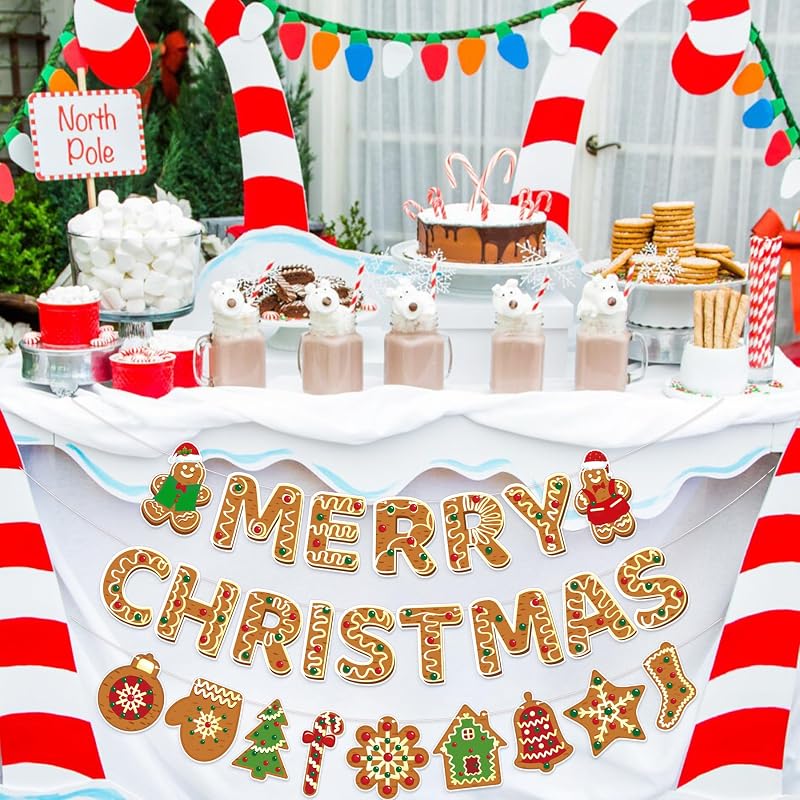 Gingerbread Man Merry Christmas Banner - Xmas Party Decorations