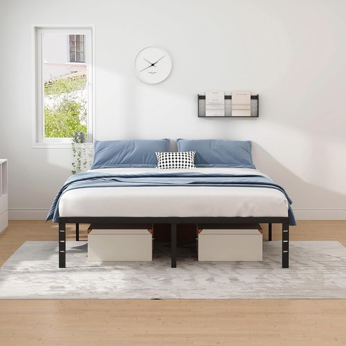 Jetonix Metal Bed Frame - Queen Size with Storage Space | Heavy Duty, Easy Assembly, Black, 12 Inch