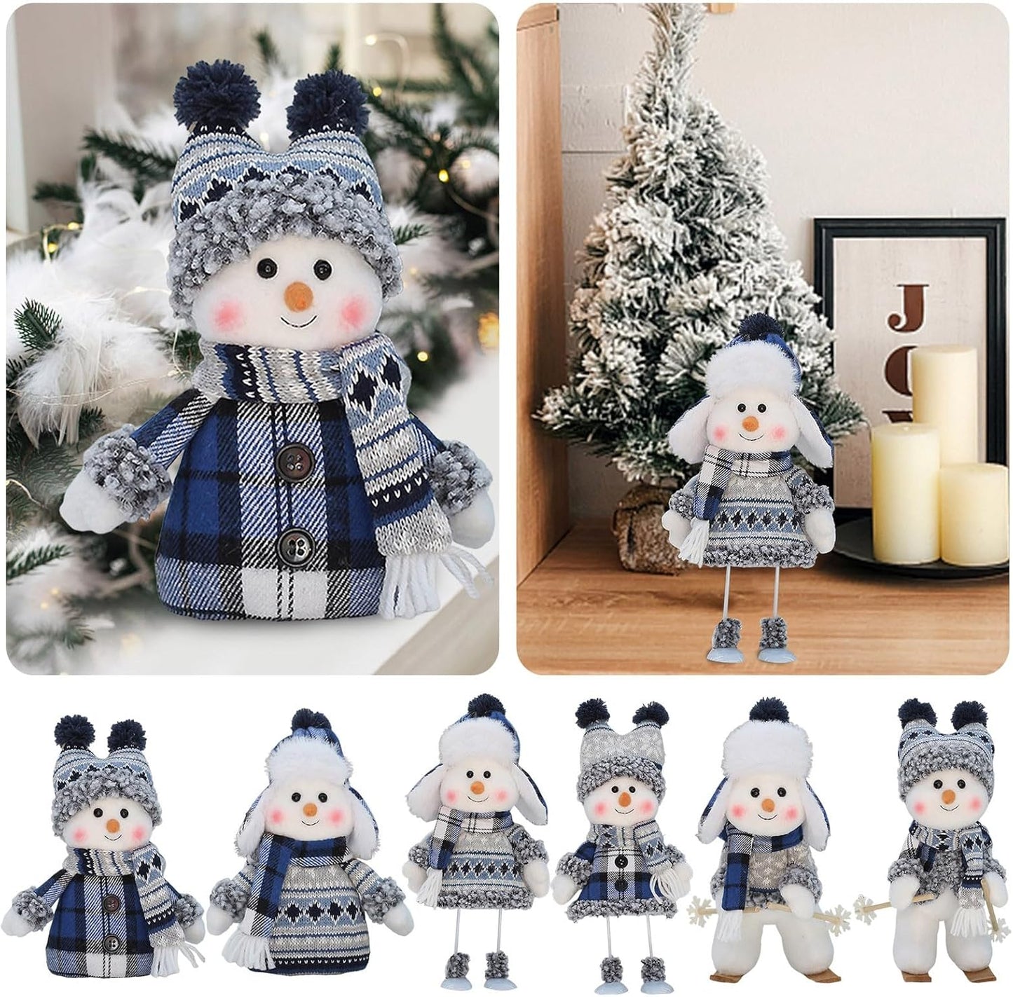 Skiennix Cute Snowman Plush Knit Doll - Handmade Christmas Decoration for Winter Table (White)