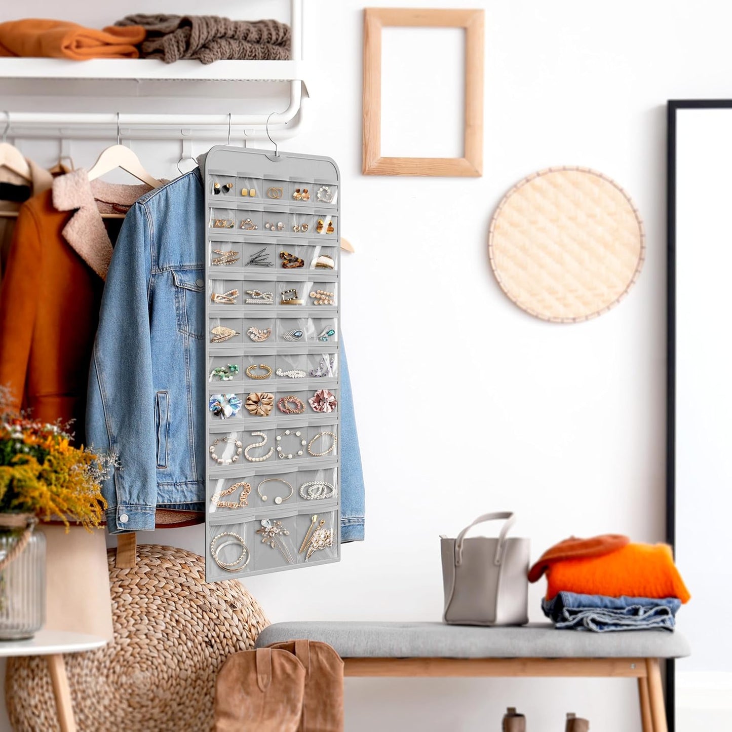 Simple Houseware Jewelry Organizer - 80-Pocket Storage Solution for All Accessories | Gray