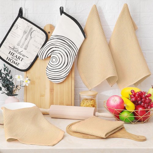 Homaxy 100% Cotton Dish Cloths - Ultra Soft & Absorbent Quick-Drying Towels | 12x12 Inches, 6-Pack, Apricot