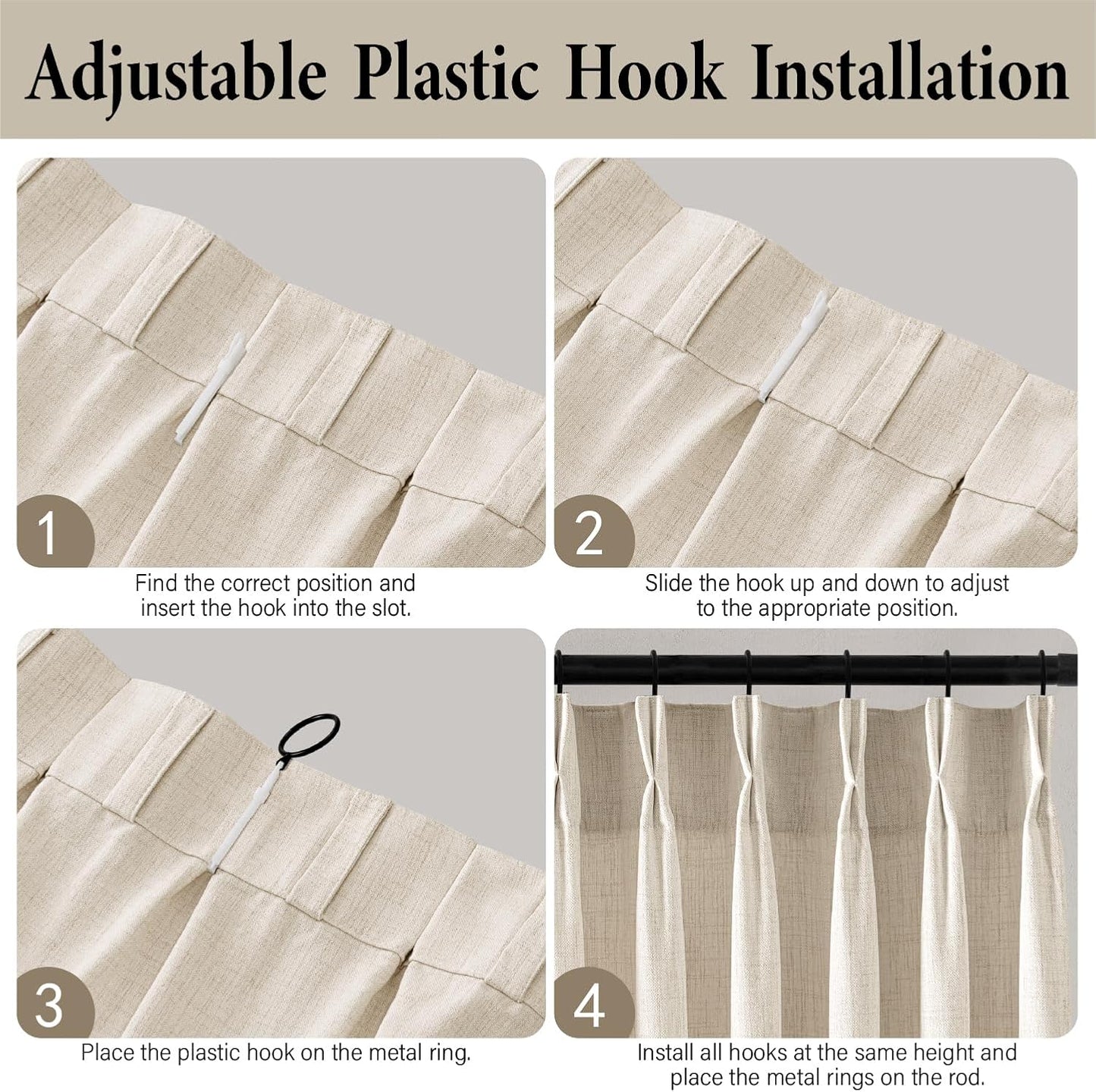 MIULEE Pinch Pleated Linen Curtains - 90-Inch Ivory Cream Semi-Sheer Drapes | 4 Panels for Privacy