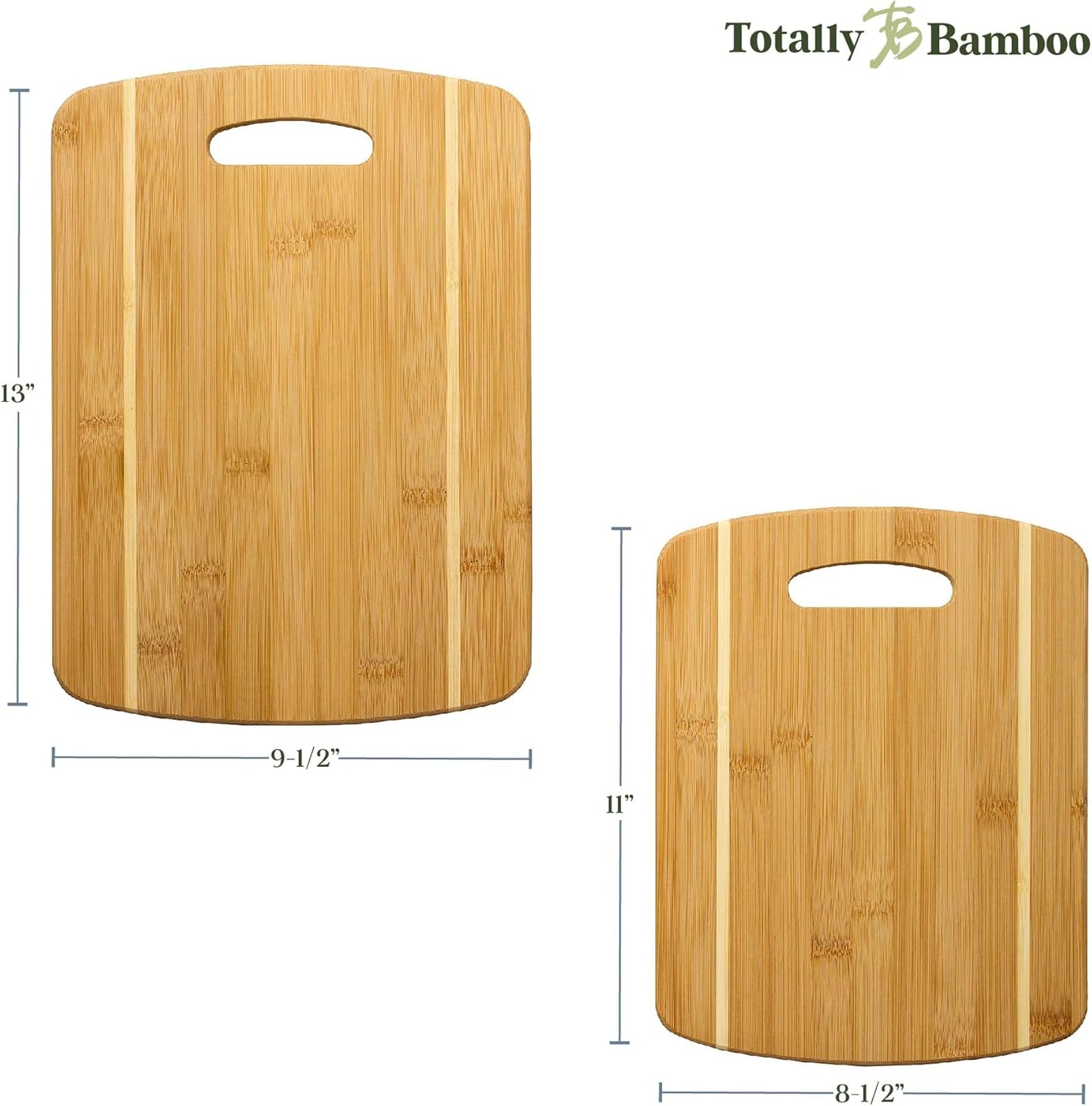 Totally Bamboo Cutting Board Set - 2 Assorted Sizes of Eco-Friendly Bamboo Boards for Kitchen
