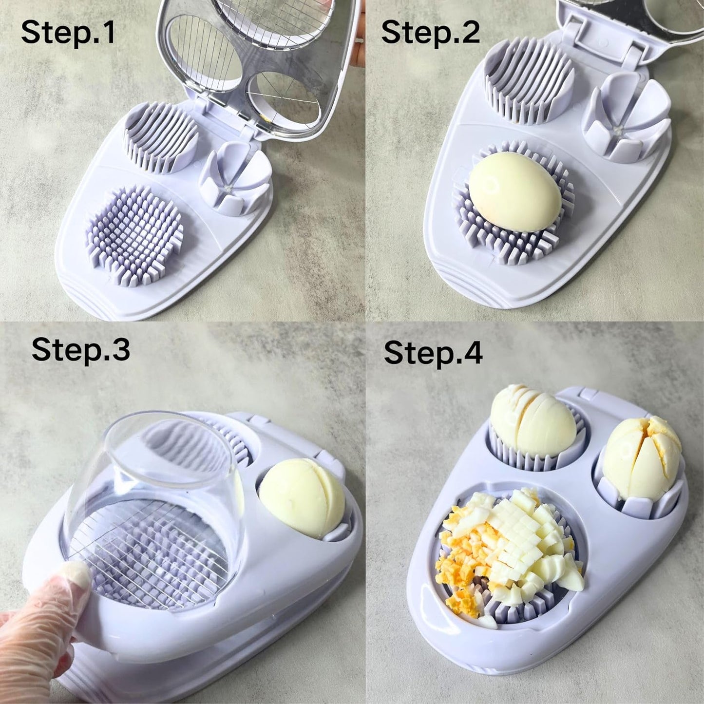 Skiennix 3-in-1 Boiled Egg Slicer - Versatile Kitchen Tool for Eggs, Tomatoes, Strawberries & Bananas | White