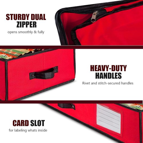 Juegoal Christmas Storage Organizer - 40.5 Inch Gift Wrapping Paper Storage Box with Interior Pockets | Tear-Proof Fabric