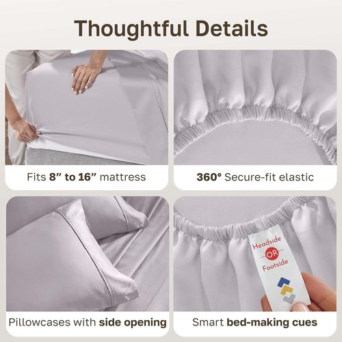 California Design Den King Size 100% Cotton Sheet Set - 400 Thread Count, Smooth Sateen Finish, Deep Pockets | Dusky Lavender Grey