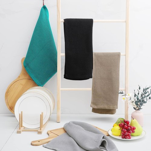 Homaxy Kitchen Dish Towels - Ultra Soft 100% Cotton Waffle Weave, Quick Drying, 4-Pack, Tan, 13 x 28 Inches