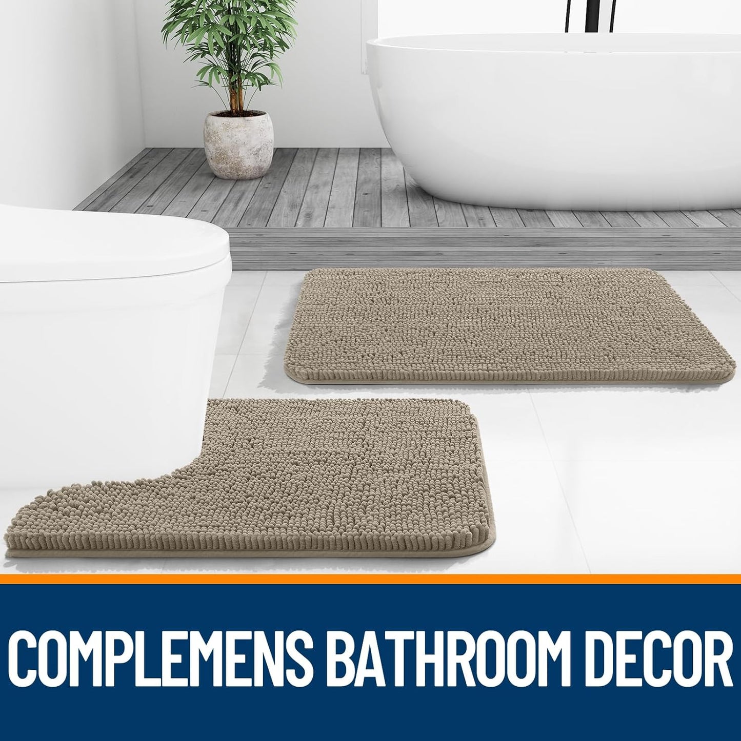 OLANLY Bathroom Rugs - Extra Soft Absorbent Chenille Bath Mats | Quick Dry, Rubber Backing, 36x24, Warm Taupe