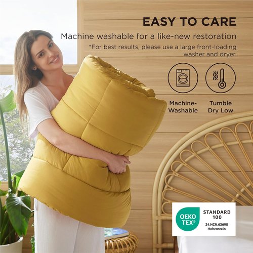 Bedsure Comforter Duvet Insert - Quilted Comforters Twin Size, All Season Duvet, GentleSoft Down Alternative Bedding Blanket, with 8 Tabs, Gifts for Women/Men, Mustard Yellow, Twin 88 x 68 Inches
