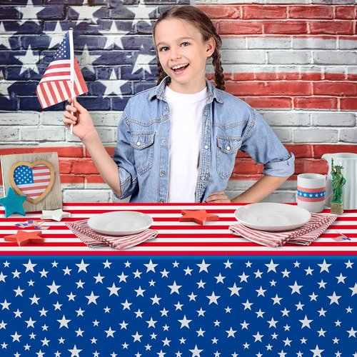 Gatherfun Disposable Plastic Tablecloth - Waterproof American Flag Design for Patriotic Events | 3PCS, 54 x 108 Inch