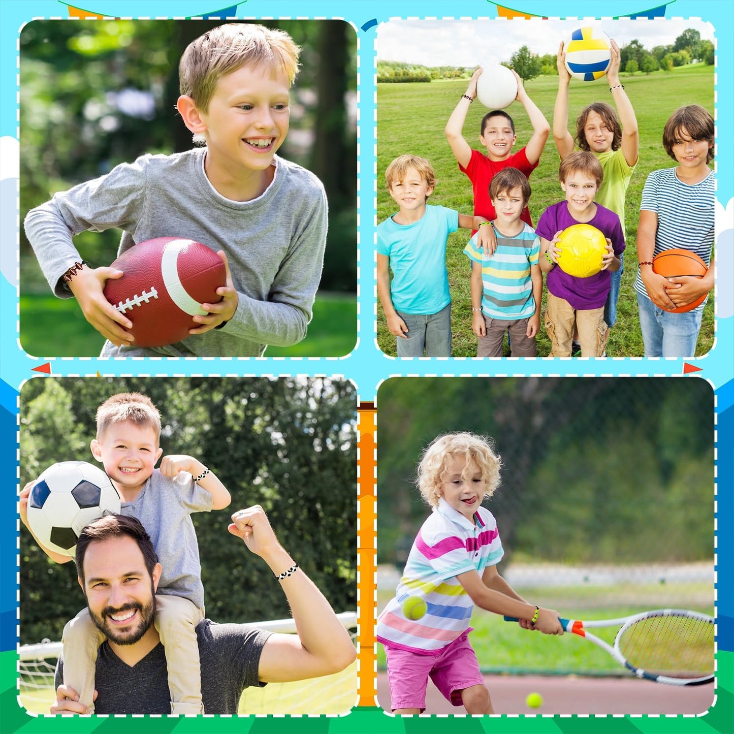 Sports Valentine's Day Gift Cards - 30 Pack Adjustable Bracelets for Kids | Non-Candy Treats & Party Favors