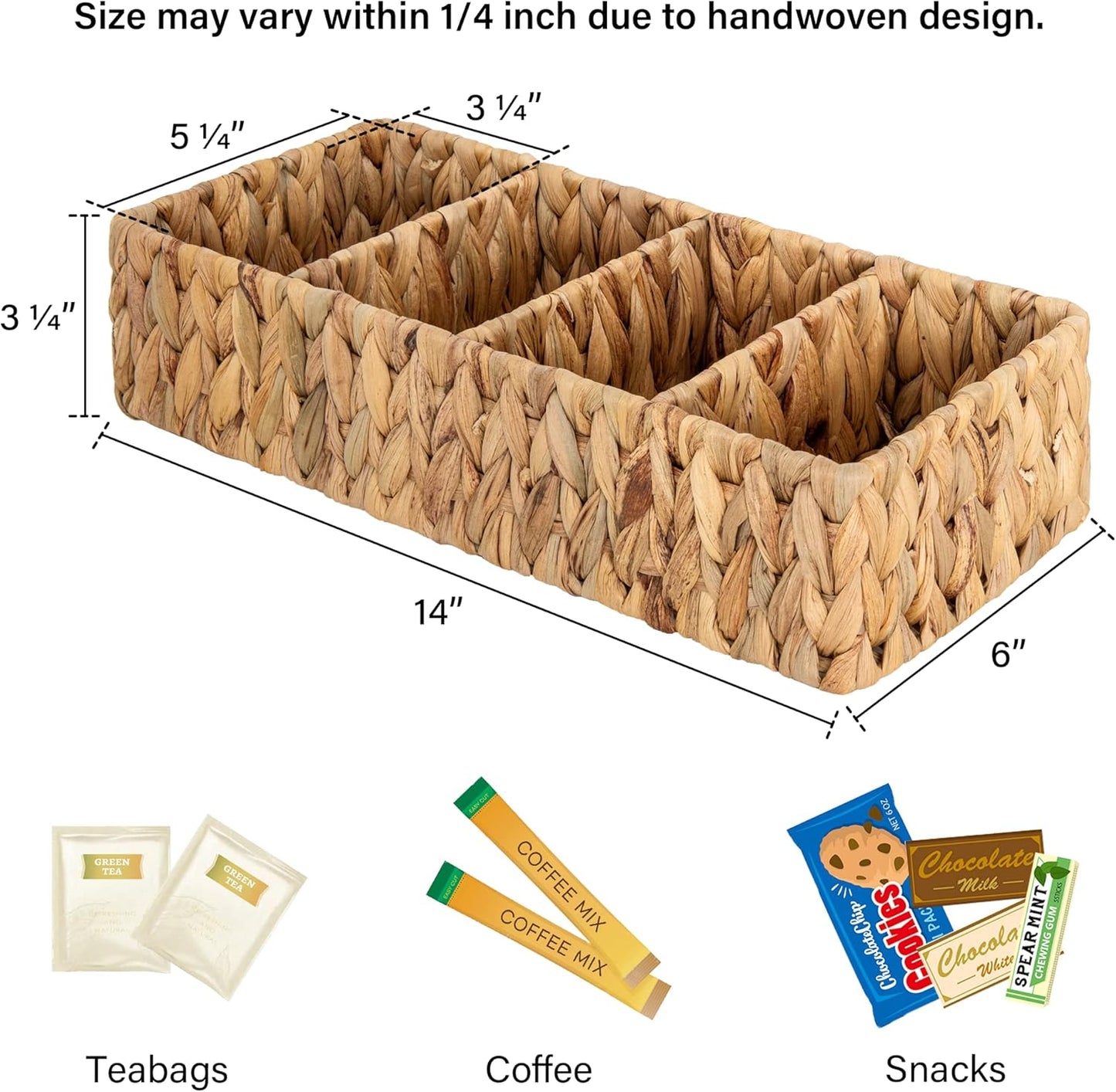 StorageWorks Wicker Storage Baskets - 4-Section Natural Water Hyacinth Organizers | 2-Pack for Pantry