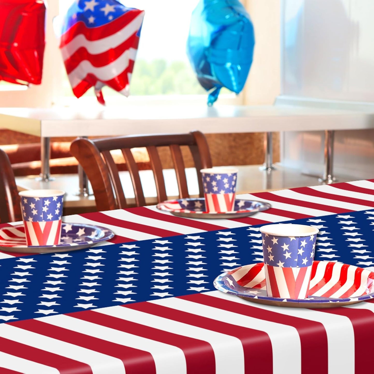 Patriotic Tablecloths by 4th of July | 4 Pcs 108" x 54" Red, White & Blue Rectangle Covers
