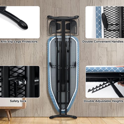 Duwee Deluxe Ironing Board - 17"x46" Full Size with Heat Resistant Cover & Adjustable Height