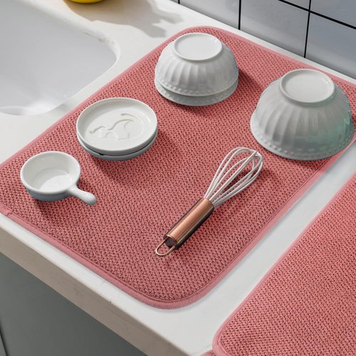 GeeRic Microfiber Dish Drying Mat - Super Absorbent & Reversible Kitchen Pad | 15x20 Inch Red
