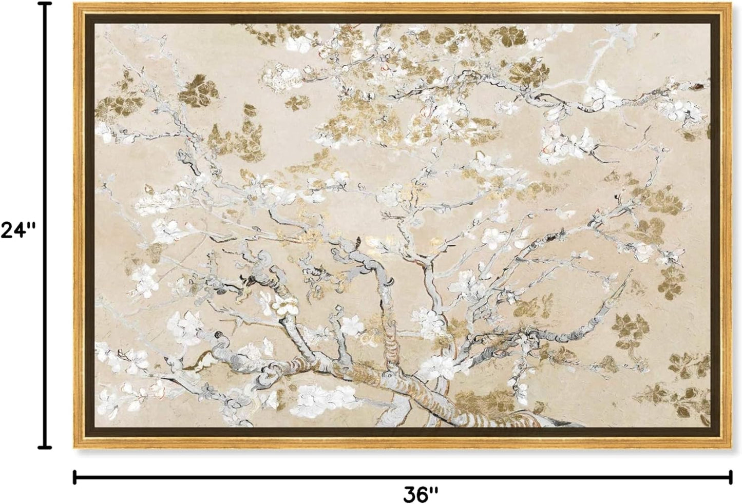 Oliver Gal Canvas Print - Van Gogh in Golden Blossoms Wall Art for Living Room & Bedroom | 36" x 24" Gold Frame