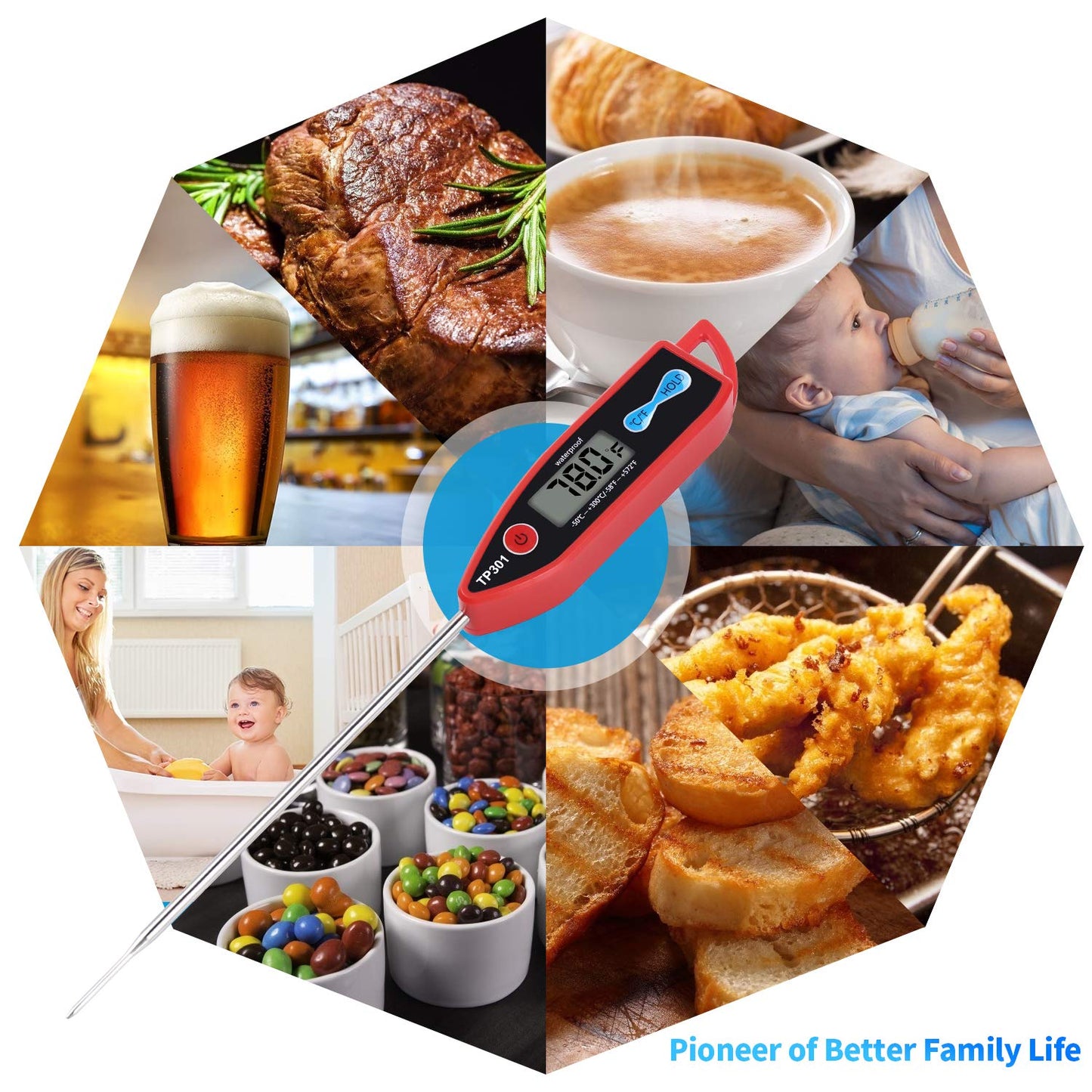Yacumama Digital Water Thermometer - Instant Read Waterproof Probe for Food, Meat, and Candles