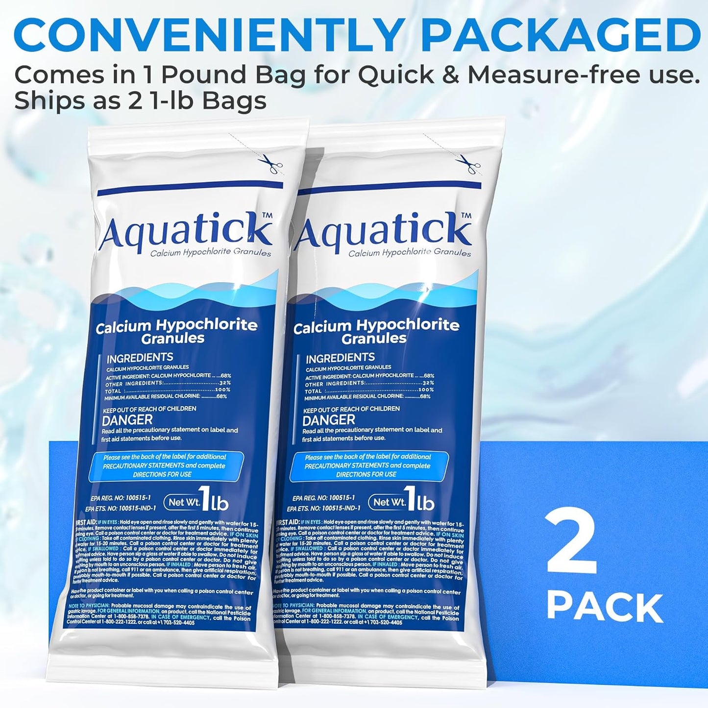 Pro-Grade Chlorine Pool Shock - 68% Cal-Hypo Granular Sanitizer for Crystal Clear Water | 2 x 1lb