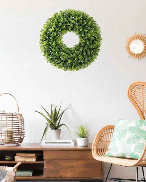Boxwood Wreath - 20 Inch Artificial Green Front Door Decor for All Seasons | Spring & Summer Style