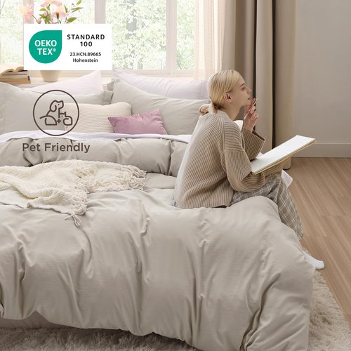 Bedsure Oversized King Duvet Cover - 3 Pieces Prewashed Cotton-Like Polyester Extra Soft Bedding Set, Includes 1 Duvet Cover 120x98 Inches with Zipper Closure & 2 Pillow Shams, Linen, No Comforter
