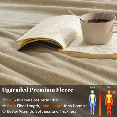 PHF Ultra Soft Fleece Blanket Queen Size, No Shed No Pilling Luxury Plush Cozy 300GSM Lightweight Blanket for Bed, Couch, Chair, Sofa, Perfect Decorations Gifts, 90" x 90", Khaki