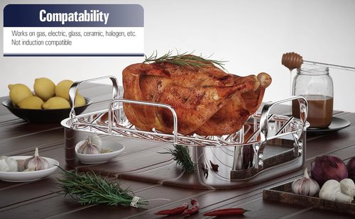 Cooks Standard Stainless Steel Roaster Pan - V-Shaped Rack, 15" x 12" for Perfect Turkey Roasting