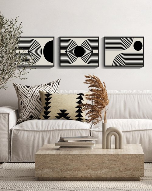 Drsoum 11x14in Black Abstract Boho Framed Wall Art Decor Bohemian Canvas Prints Ready To Hang - Black Framed