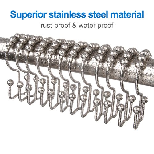 TOPROD Shower Curtain Hooks Rings, Double Sided Shower Curtain Hooks, Stainless Steel Shower Hooks Rust Proof for Bathroom Shower Curtain Rod Curtains, Free Gliding, Brushed Nickel, Set of 12
