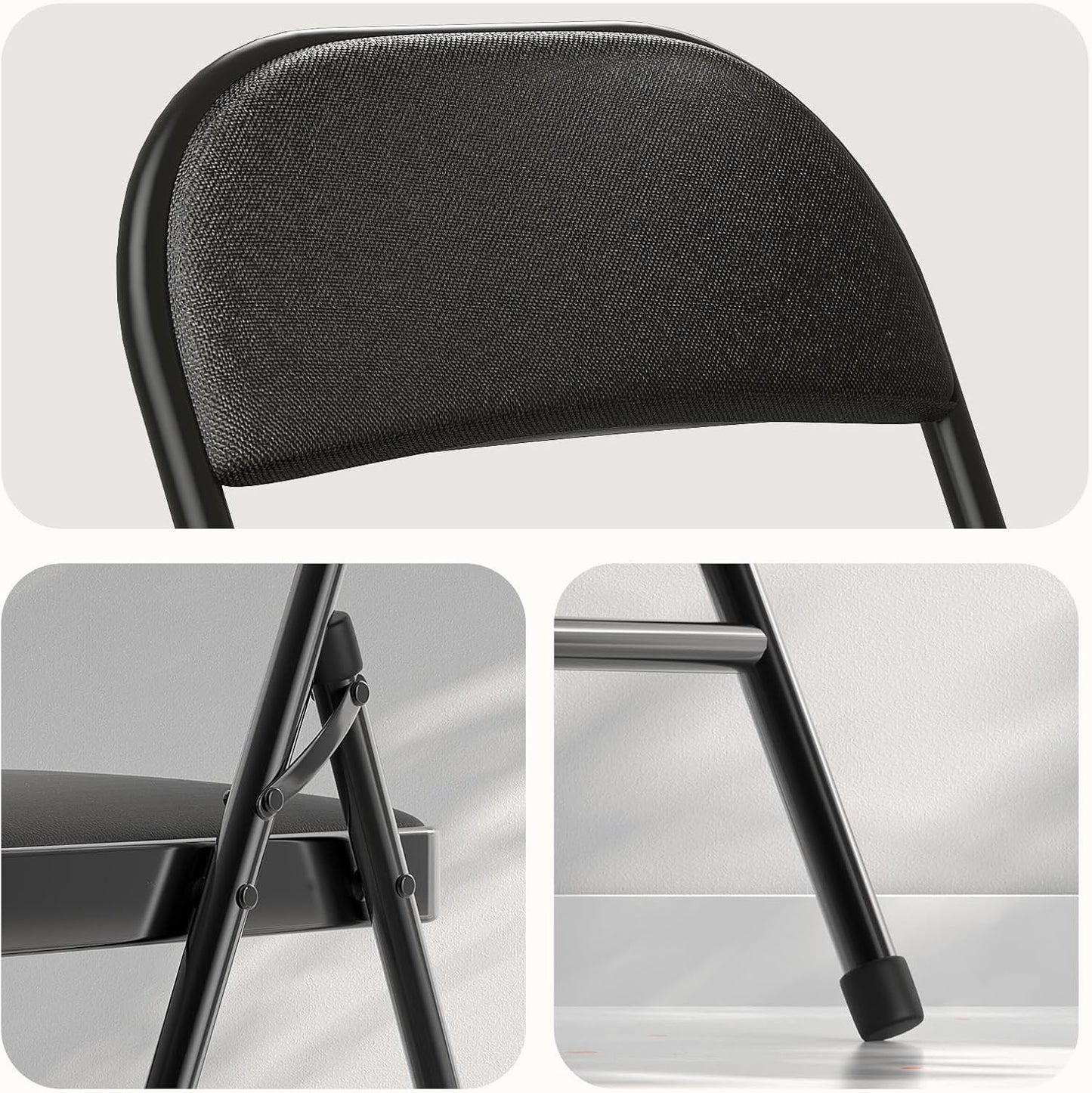 Nazhura Folding Chairs - 4 Pack Fabric Dining Chairs with Padded Cushion | Indoor/Outdoor Use (Charcoal)