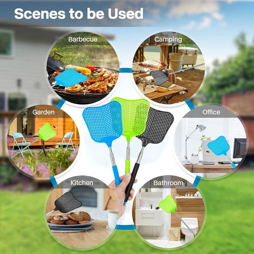 Begonia Telescopic Fly Swatter - Heavy-Duty Manual Plastic Design with Stainless Steel Handle | 3 Pack