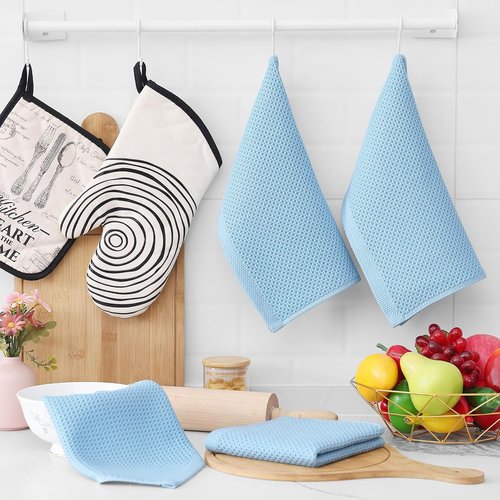 Homaxy 100% Cotton Waffle Weave Dish Cloths - Ultra Soft & Absorbent Kitchen Towels | 12x12 Inches, 8-Pack, Sky Blue