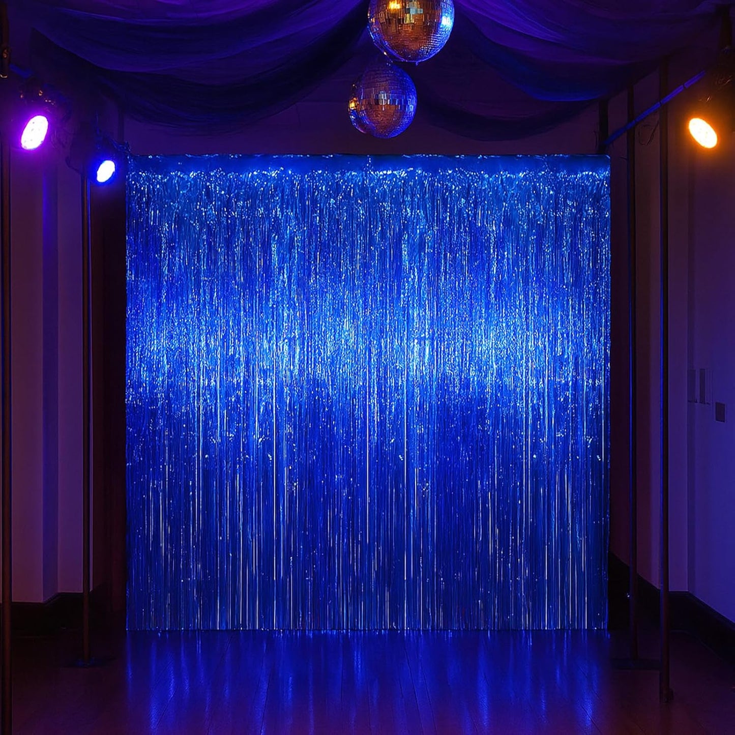 Voircoloria Blue Foil Fringe Backdrop Curtains - 3 Pack Tinsel Streamers for Parties & Events | 3.3x8.2 Feet
