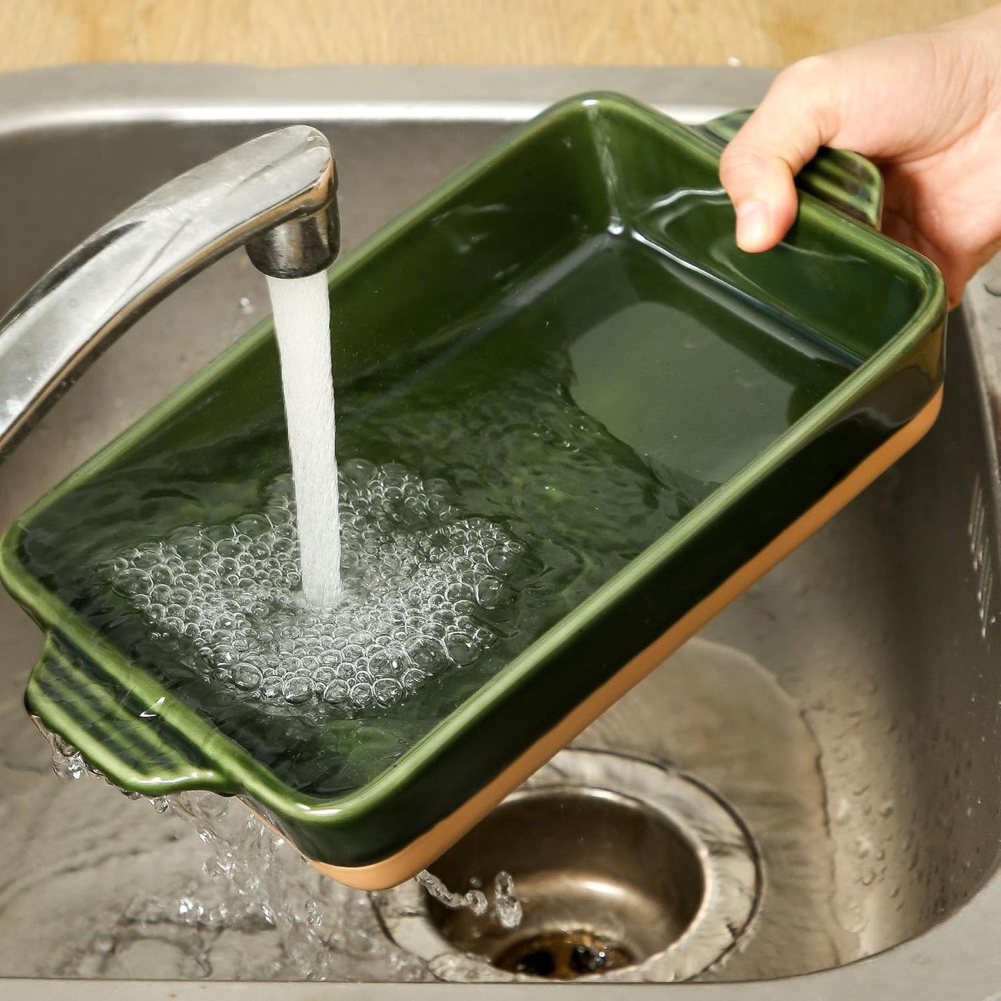 Regine Switzerland Ceramic Baking Casserole Dish - Large 9x13 Inch Pan with Handles in Forest Green