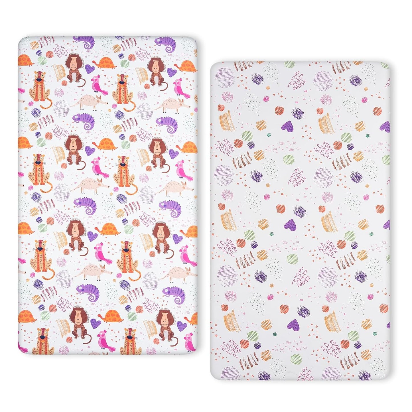 TILLYOU Baby Crib Sheets - Super Soft Toddler Bed Sheets | 2 Pack for Standard Crib Mattress 28x52in, Animal Graffiti