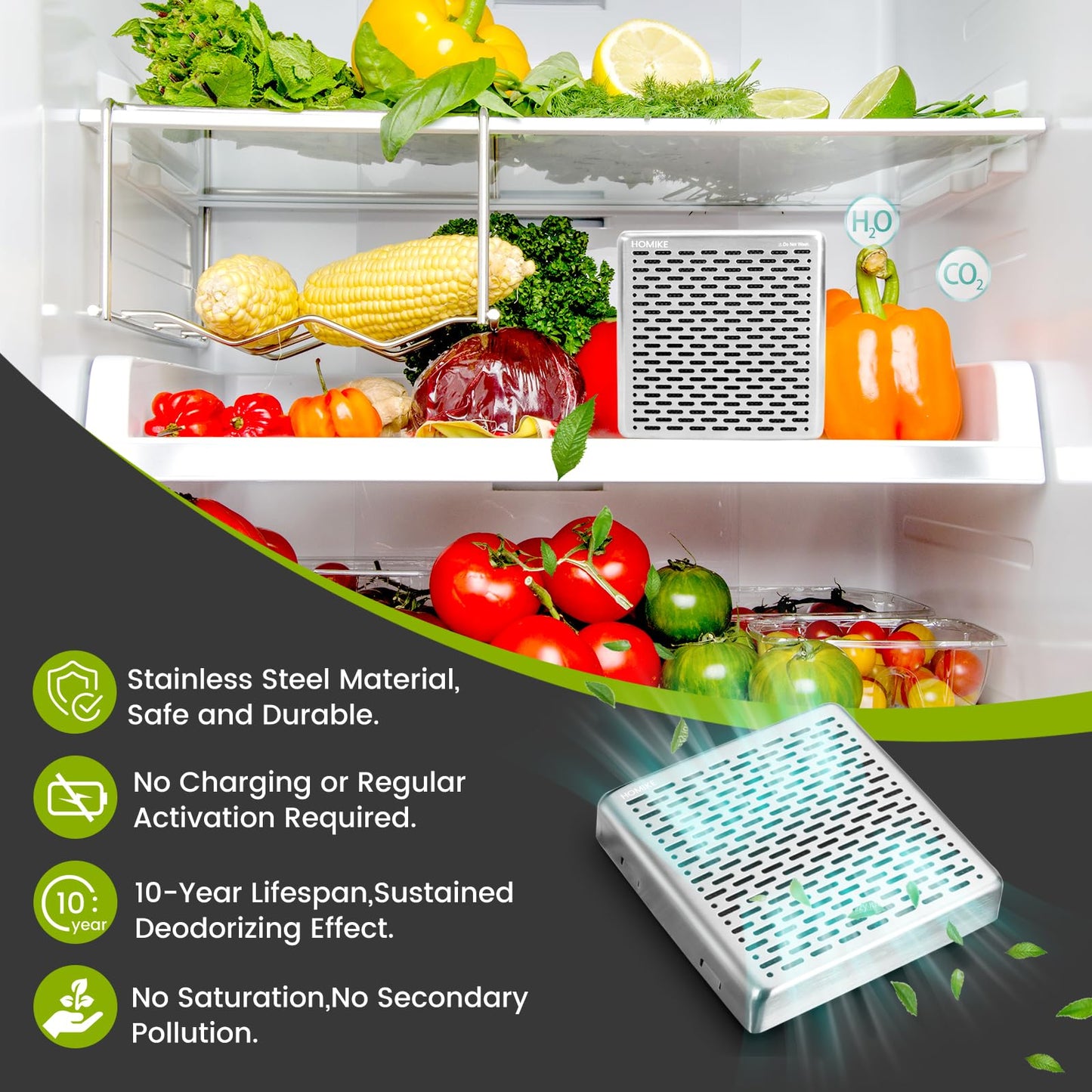Refrigerator Deodorizer,10 Years Long Fridge Odor Eliminator,Car Air Freshener,Closet Odor Absorber,Outperforms Baking Soda and Bamboo Air Purifying Bags,Stainless Steel