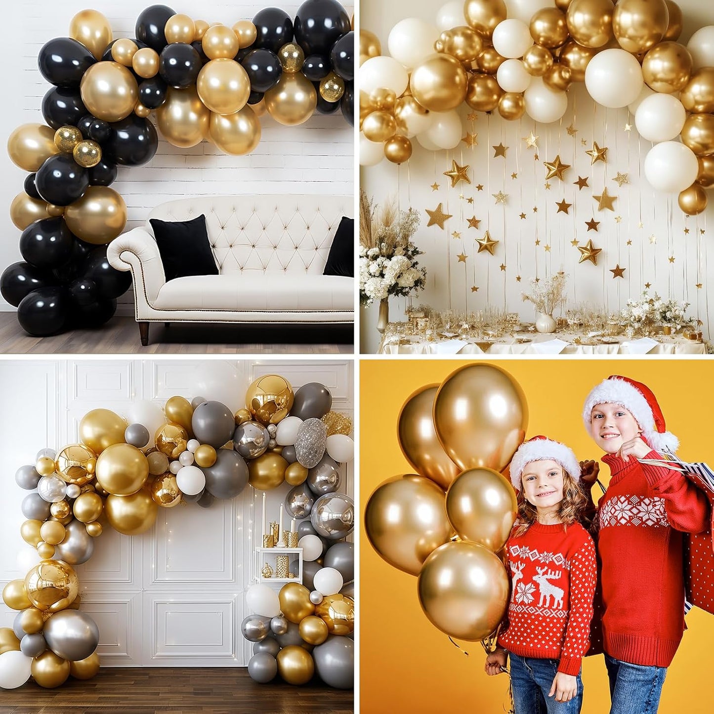 RUBFAC Gold Balloons - 135pcs Latex Metallic Set in 5-18 Inch Sizes for Birthday & Wedding Decor