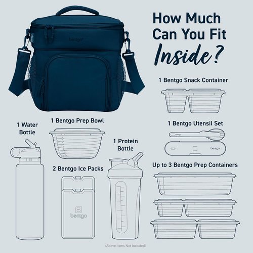 Bentgo Prep Deluxe Insulated Multimeal Bag - Holds 5 Meals with Premium Insulation for 8 Hours | Durable & Water-Resistant (Navy Blue)