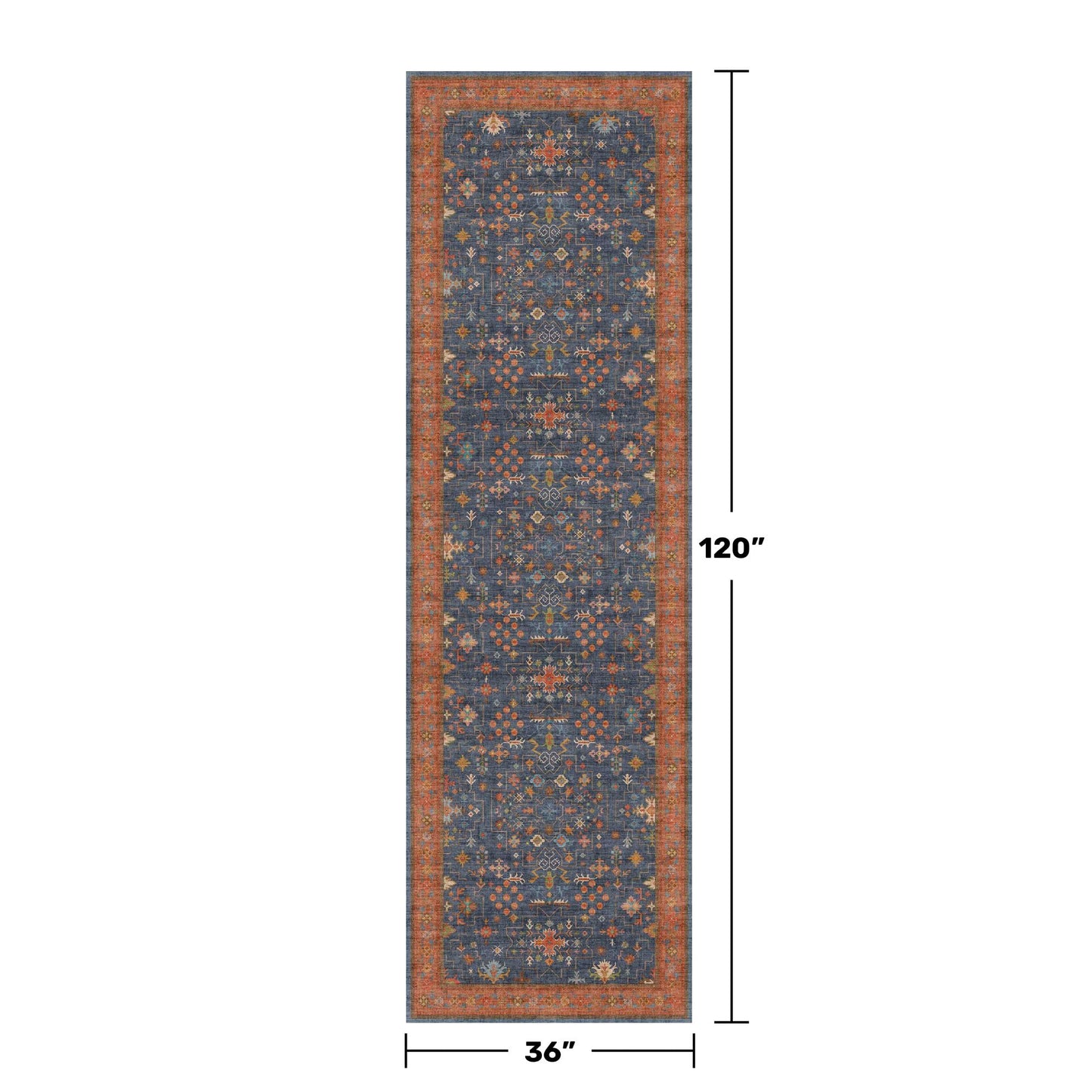 Washable 10 ft Long Runner for Hallway - Navy Blue Kitchen Floor Runner Rug, Pet Friendly Waterproof Non Slip with Rubber Backing, Stain Resistant Laundry Room Rug (3x10 Navy Blue & Terracotta)