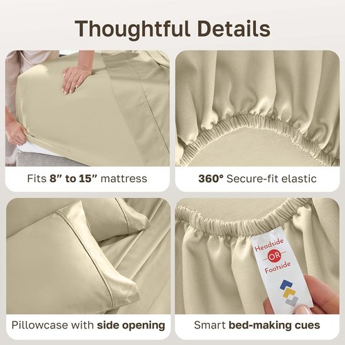 California Design Den Twin XL Bed Sheets Set - 100% Soft Cotton, 400 Thread Count, Silky Smooth, Beige