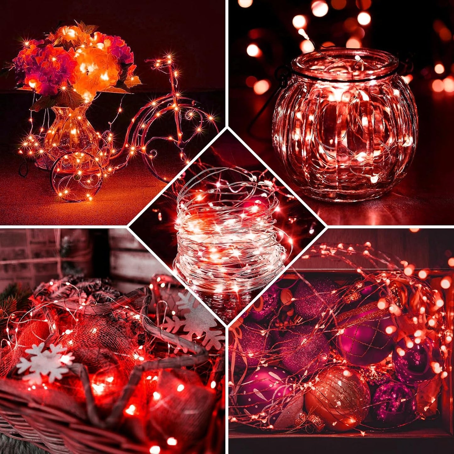 Skiennix 50 Pack Red Fairy Lights - 7Ft 20 LED Twinkle String Lights | Battery Operated & Waterproof for Parties, Holidays & Decor