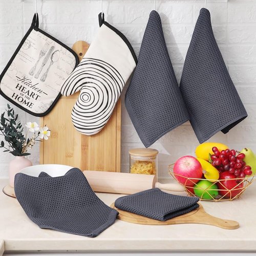Homaxy 100% Cotton Waffle Weave Dish Cloths - Ultra Soft & Absorbent | Quick Drying, 12x12 Inches, 6-Pack, Dark Grey