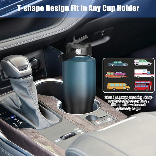 HYDROWION 40oz Insulated Water Bottle - Leakproof Design with Straw & Flex Cap | Fits Car Cup Holder, Black