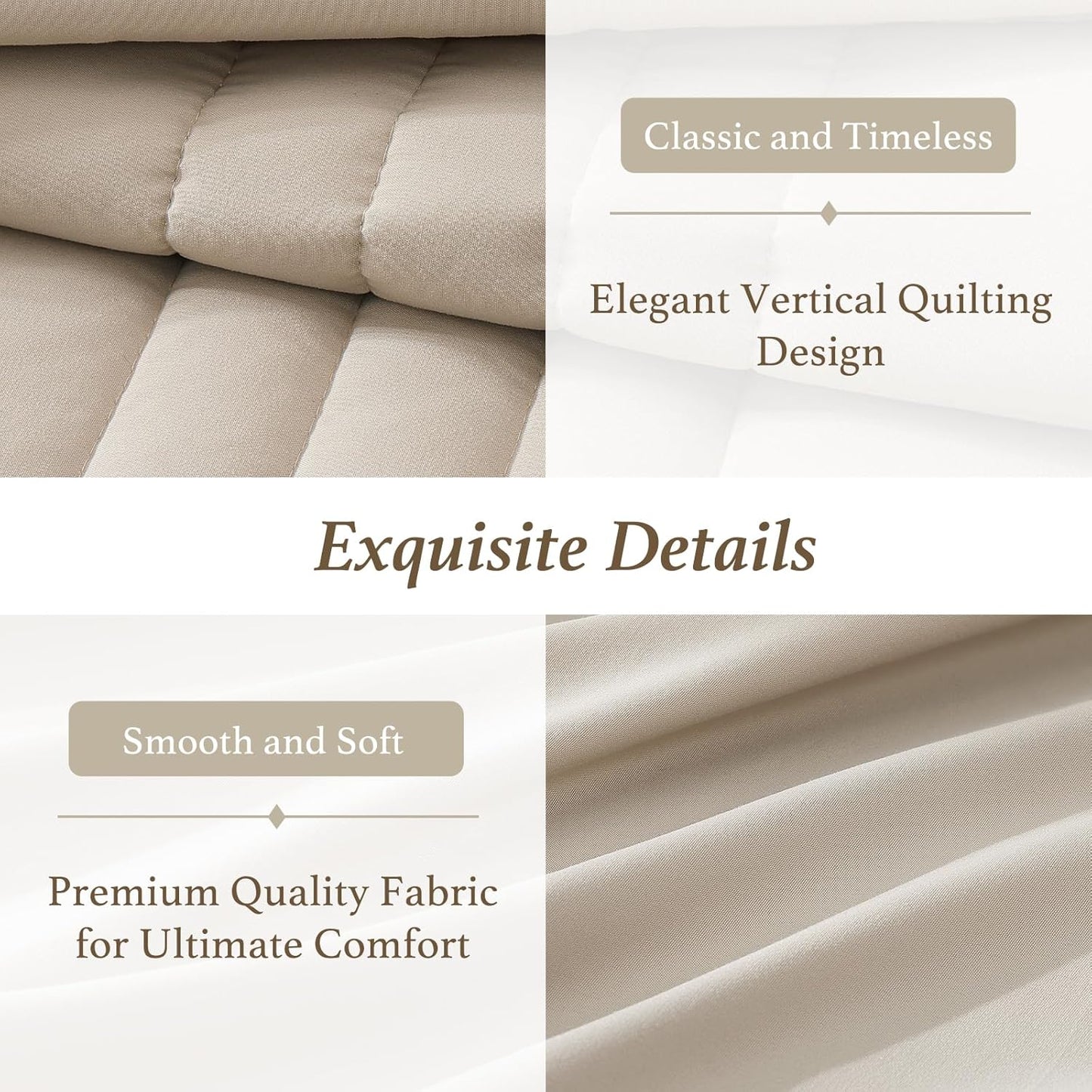 Monbix Queen Comforter Set - 7-Piece Beige Bedding Set | All-Season Comforter, Sheets & Pillowcases