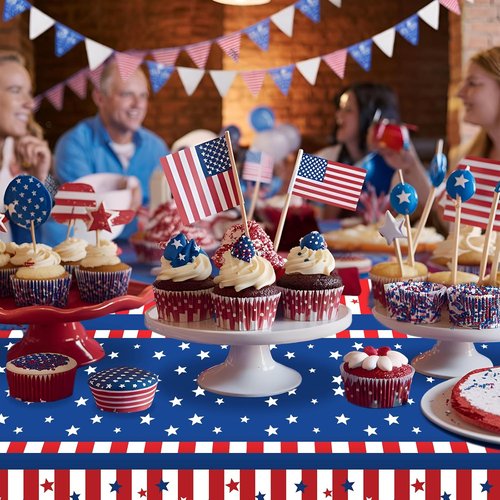 American Flag Tablecloth - 3-Piece Disposable 54 x 108 Inch Stars and Stripes Design for Patriotic Events