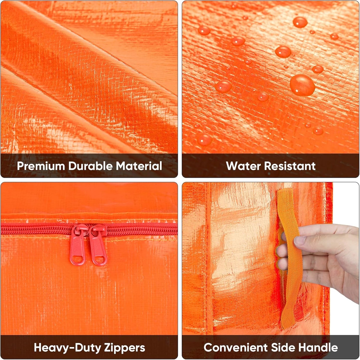 BALEINE Heavy-Duty Oversized Moving Bags - 4-Pack Storage Totes with Reinforced Handles | Orange