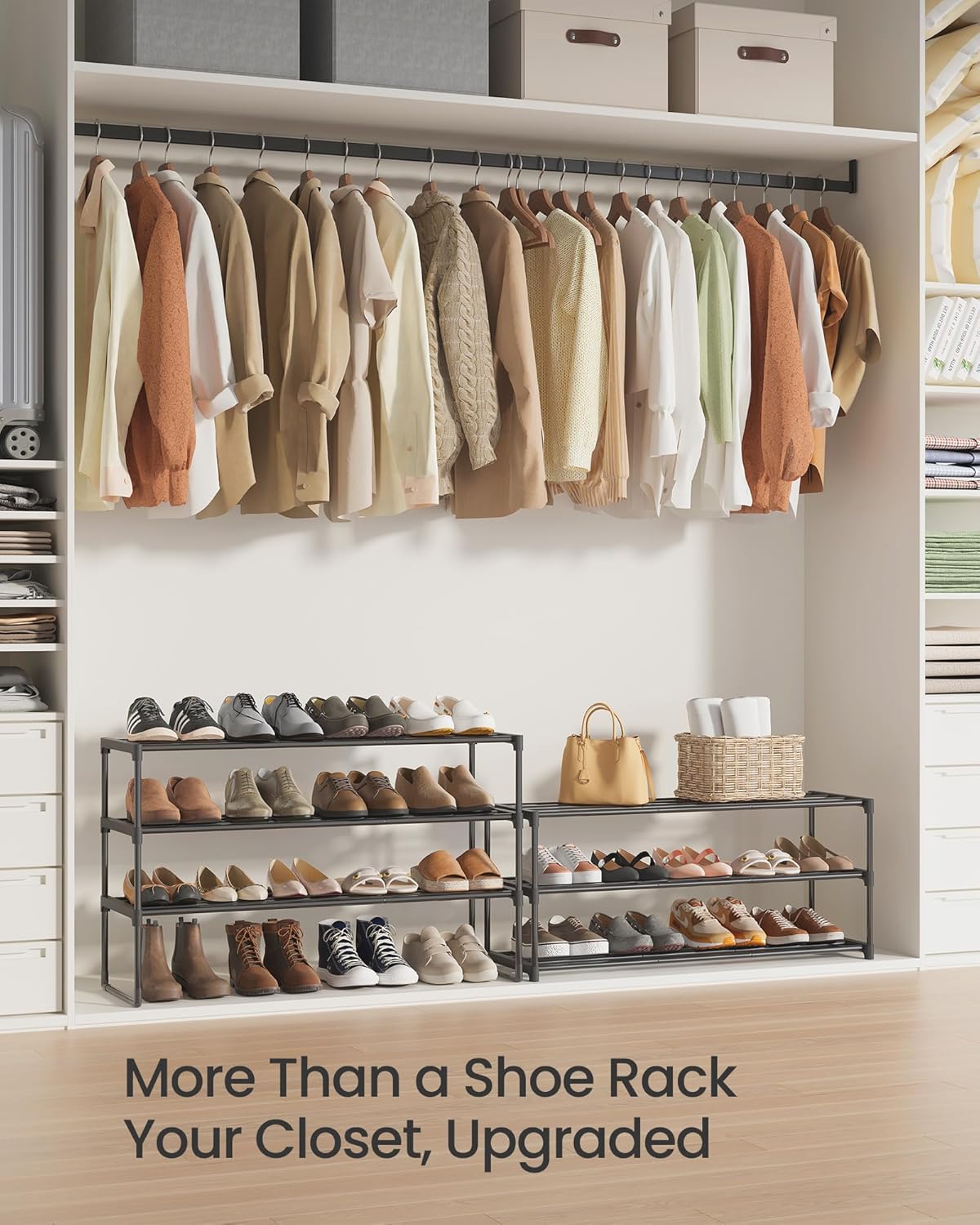 SONGMICS 6-Tier Shoe Rack - Stackable Metal Organizer for 24-30 Pairs | Black, 11.8 x 36.2 x 42.7 Inches