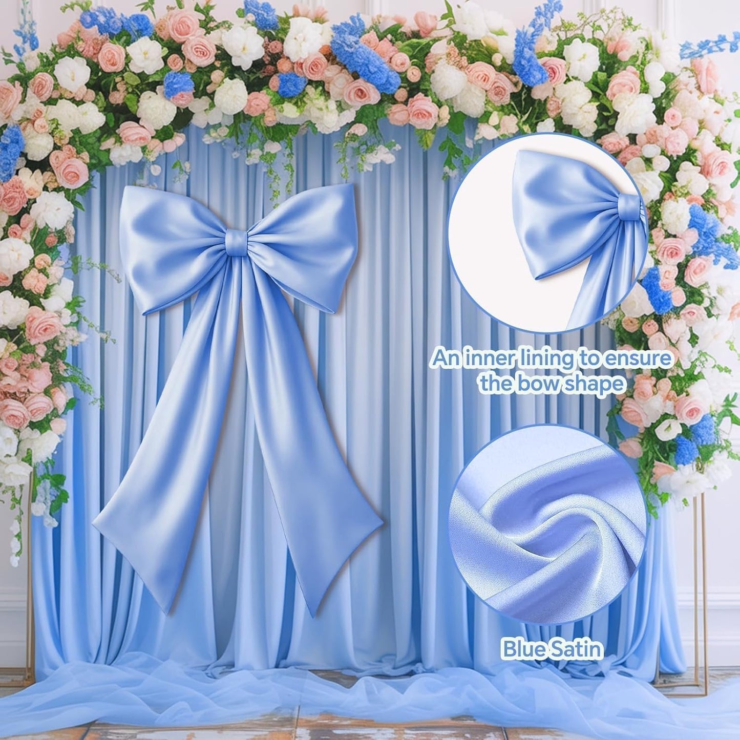 Skiennix Blue Bow Decor - 2 Pack of Large & Small Coquette Wall Backdrop for Valentine's Day & Weddings
