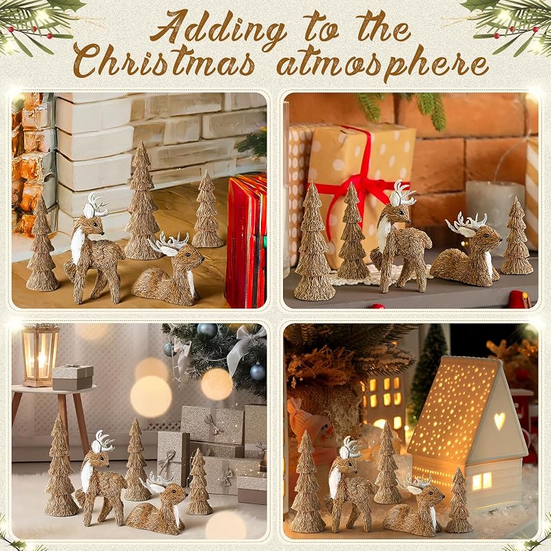 5 Pcs Christmas Reindeer and Mini Tree Centerpieces Set